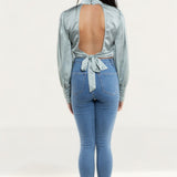 Pretty Lavish Mint Green Phoenix Backless Blouse
