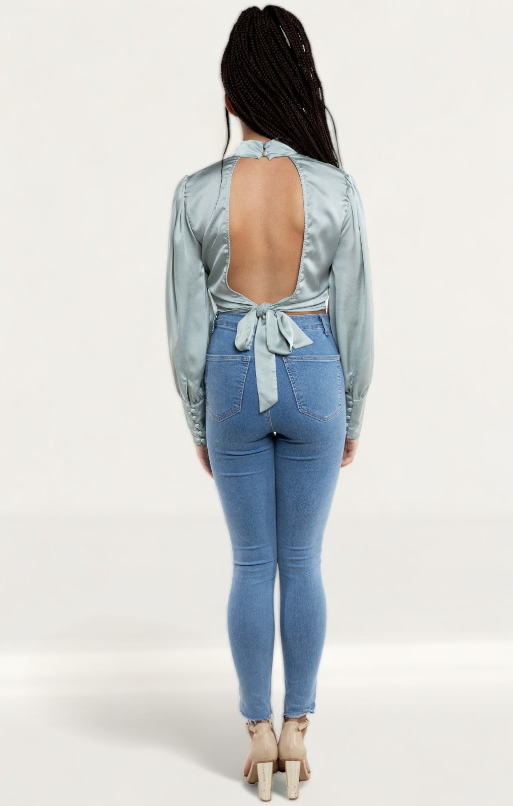Pretty Lavish Mint Green Phoenix Backless Blouse