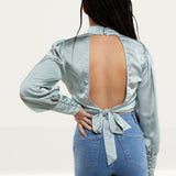 Pretty Lavish Mint Green Phoenix Backless Blouse