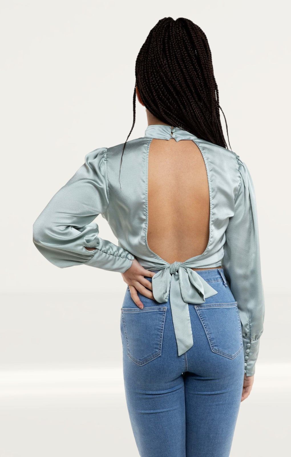 Pretty Lavish Mint Green Phoenix Backless Blouse