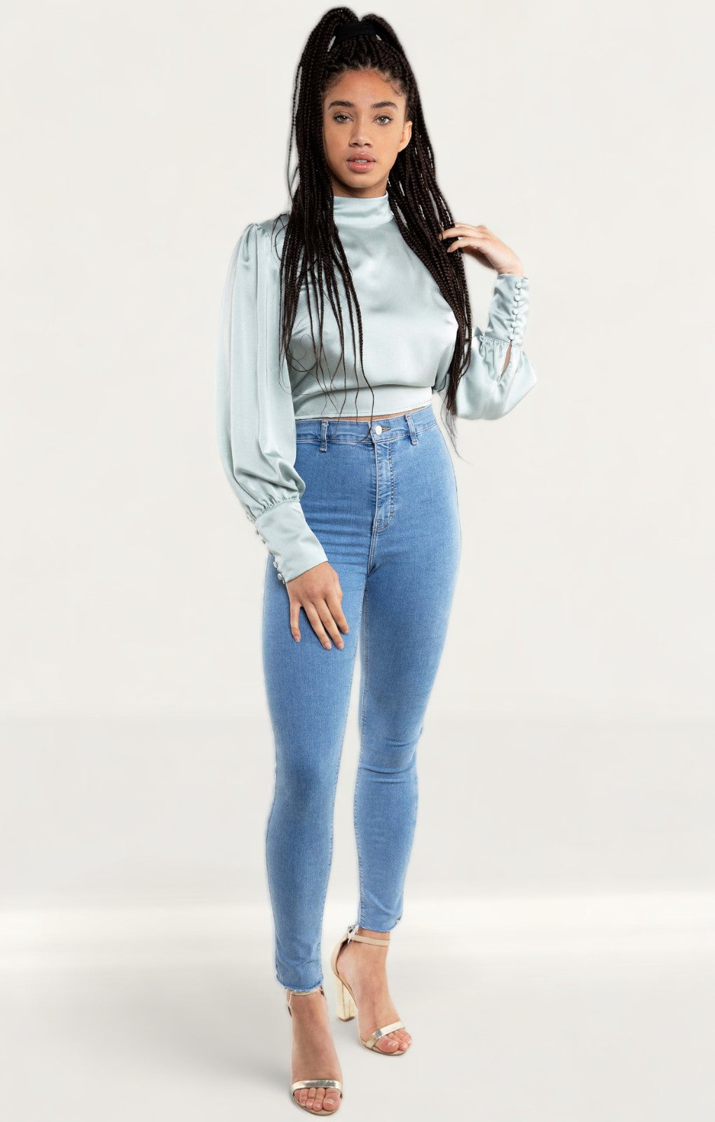 Pretty Lavish Mint Green Phoenix Backless Blouse