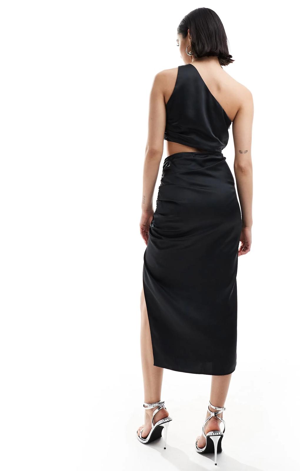 Pretty Lavish One Shoulder Cut Out Midi Dress In Black – dresses by Pretty Lavish, available to rent from Hirestreet