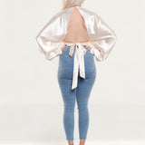 Pretty Lavish Oyster Pia Backless Blouse