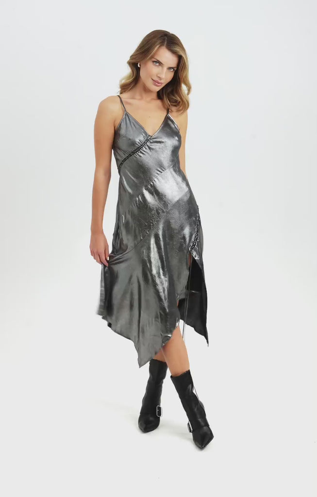 Topshop Asymmetric Lace Up Midi Slip Dress In Silver