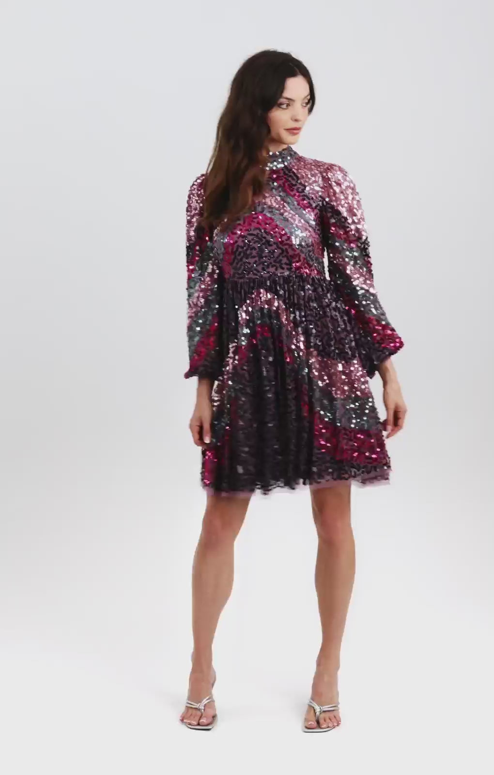 Maya Striped Embellished Open Back Mini Dress In Purple Mix