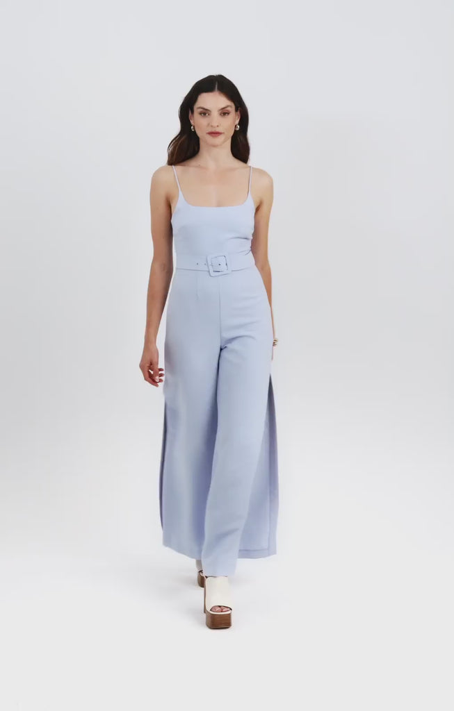 ASOS DESIGN Tailored Wide Leg Jumpsuit With Belt In Pale Blue