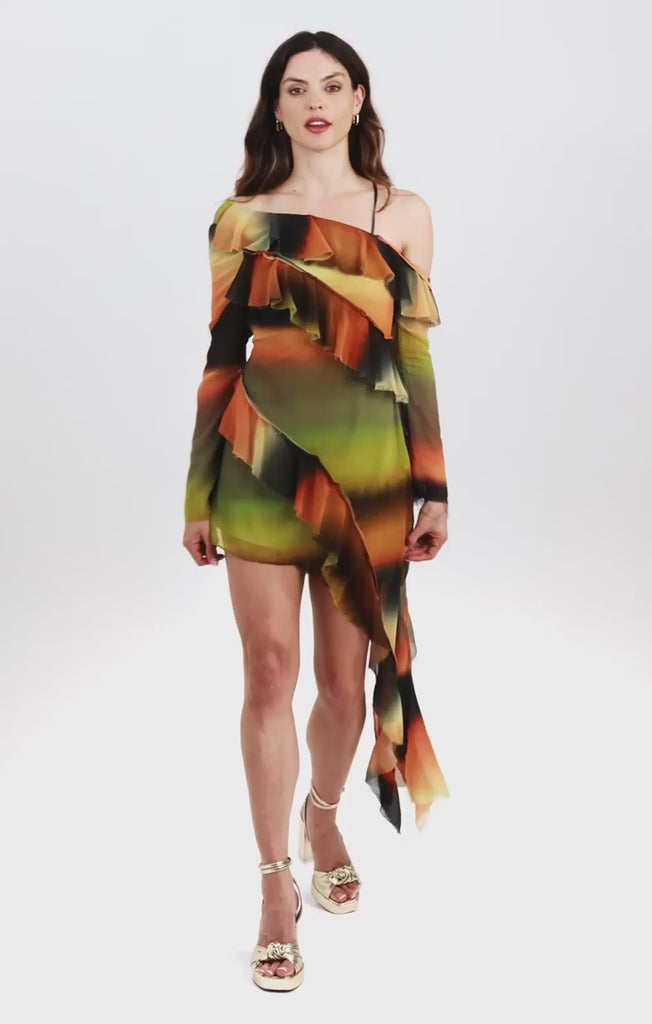 ASOS EDITION Panelled One Shoulder Mini Dress In Sunset Stripe