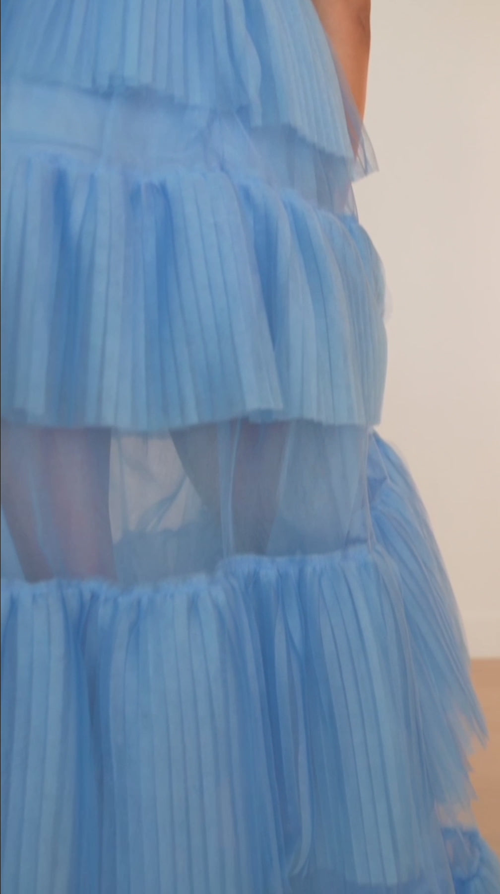 Lexi Zendaya Blue Tulle Plunge Maxi Dress
