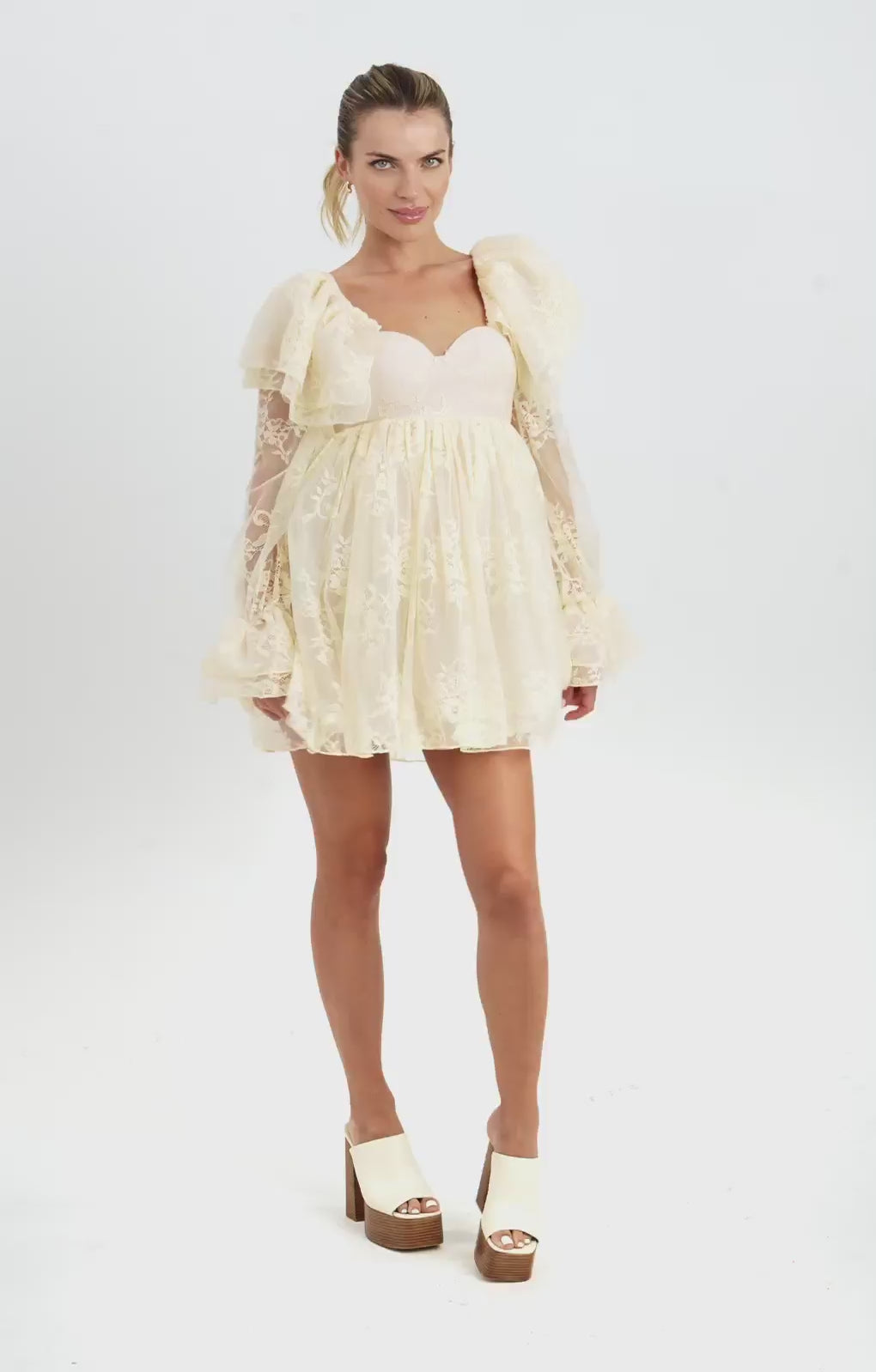 ASOS Luxe Lace Babydoll Mini Dress With Ruffle Shoulders In Blush