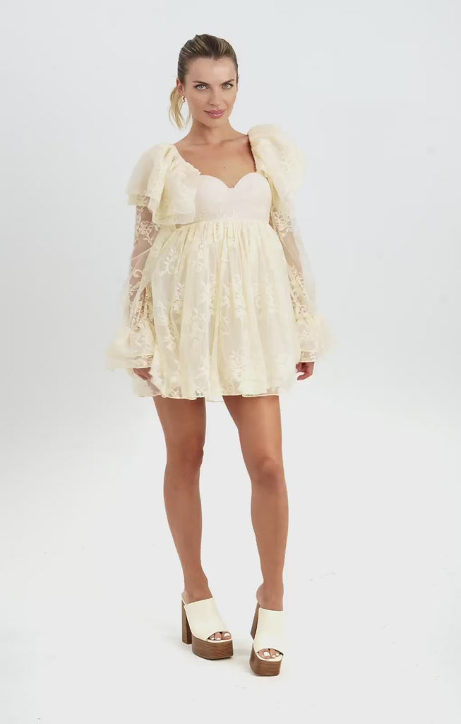 ASOS Luxe Lace Babydoll Mini Dress With Ruffle Shoulders In Blush