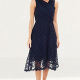 Reiss Navy Lace Wrap Midi Dress