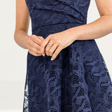 Reiss Navy Lace Wrap Midi Dress