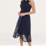 Reiss Navy Lace Wrap Midi Dress