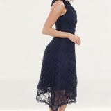 Reiss Navy Lace Wrap Midi Dress