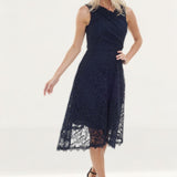 Reiss Navy Lace Wrap Midi Dress