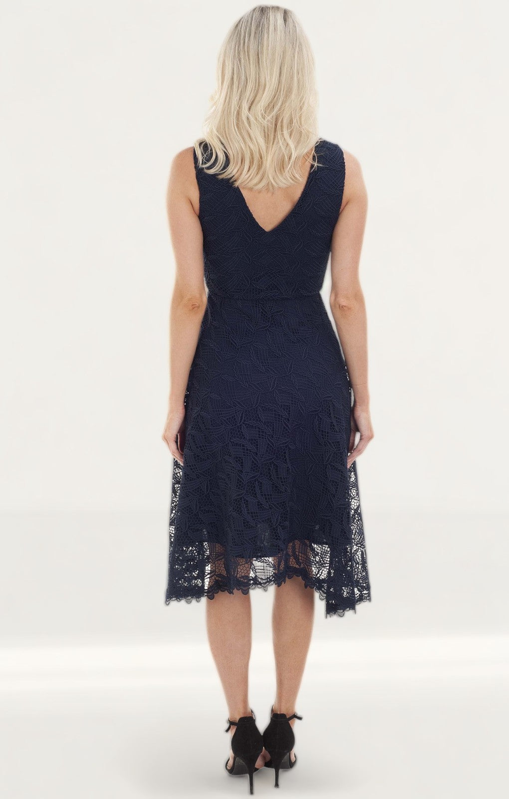 Reiss Navy Lace Wrap Midi Dress