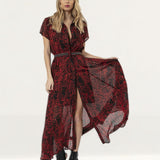 Religion Red & Black Maxi Dress With Front Button Detail