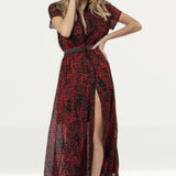Religion Red & Black Maxi Dress With Front Button Detail