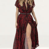 Religion Red & Black Maxi Dress With Front Button Detail