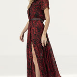 Religion Red & Black Maxi Dress With Front Button Detail