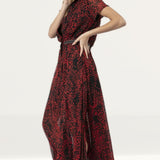 Religion Red & Black Maxi Dress With Front Button Detail