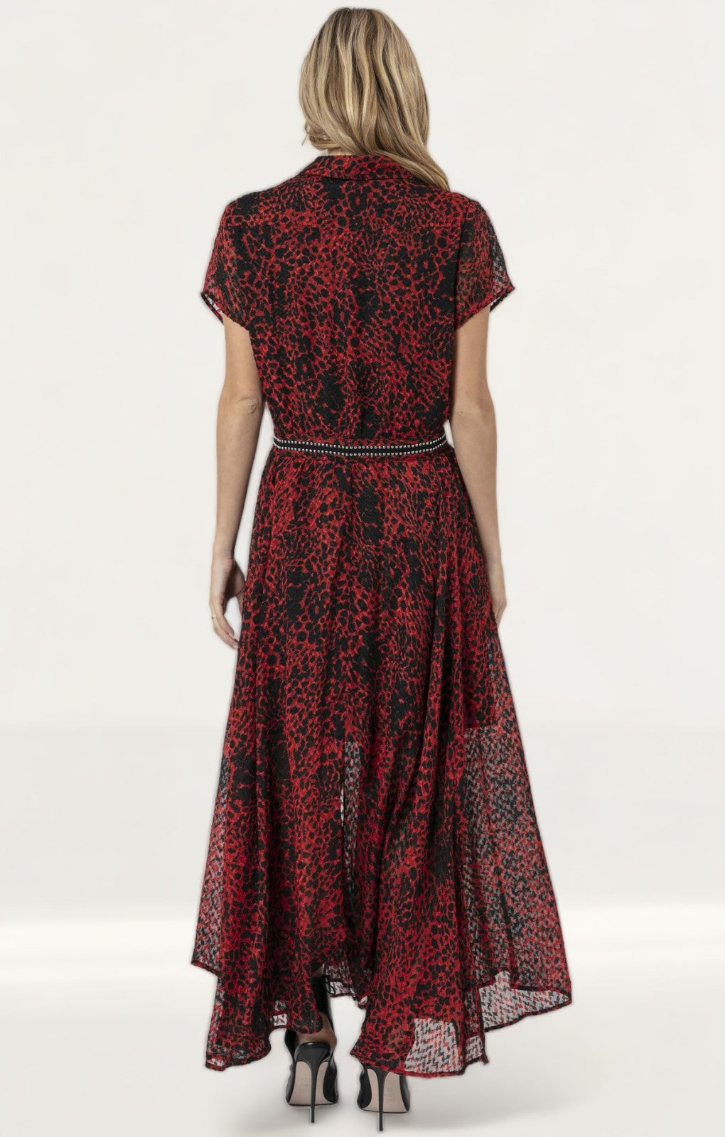 Religion Red & Black Maxi Dress With Front Button Detail
