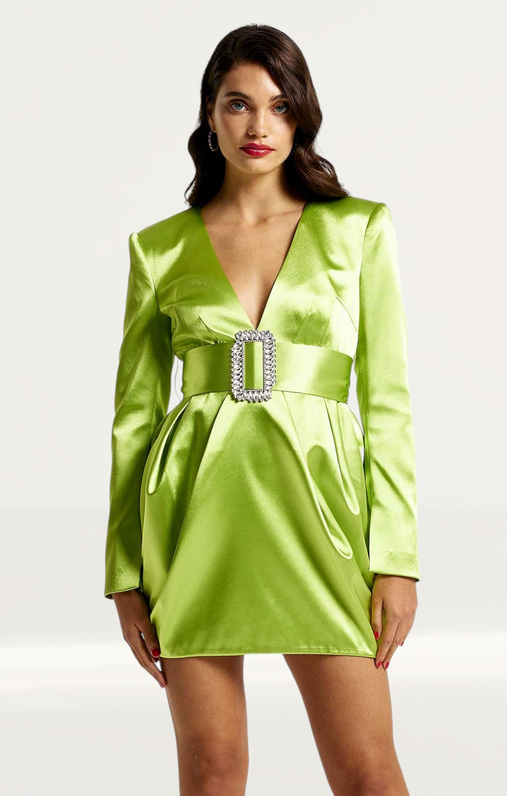 River Island Lime Green Satin Long Sleeve Mini Dress product image