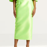 River Island Lime Green Satin Cropped Bardot Top & Midi Skirt Co-Ord