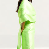 River Island Lime Green Satin Cropped Bardot Top & Midi Skirt Co-Ord