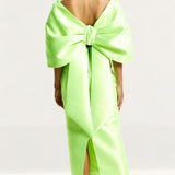 River Island Lime Green Satin Cropped Bardot Top & Midi Skirt Co-Ord