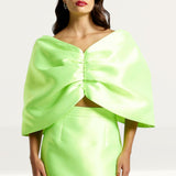 River Island Lime Green Satin Cropped Bardot Top & Midi Skirt Co-Ord