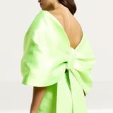 River Island Lime Green Satin Cropped Bardot Top & Midi Skirt Co-Ord