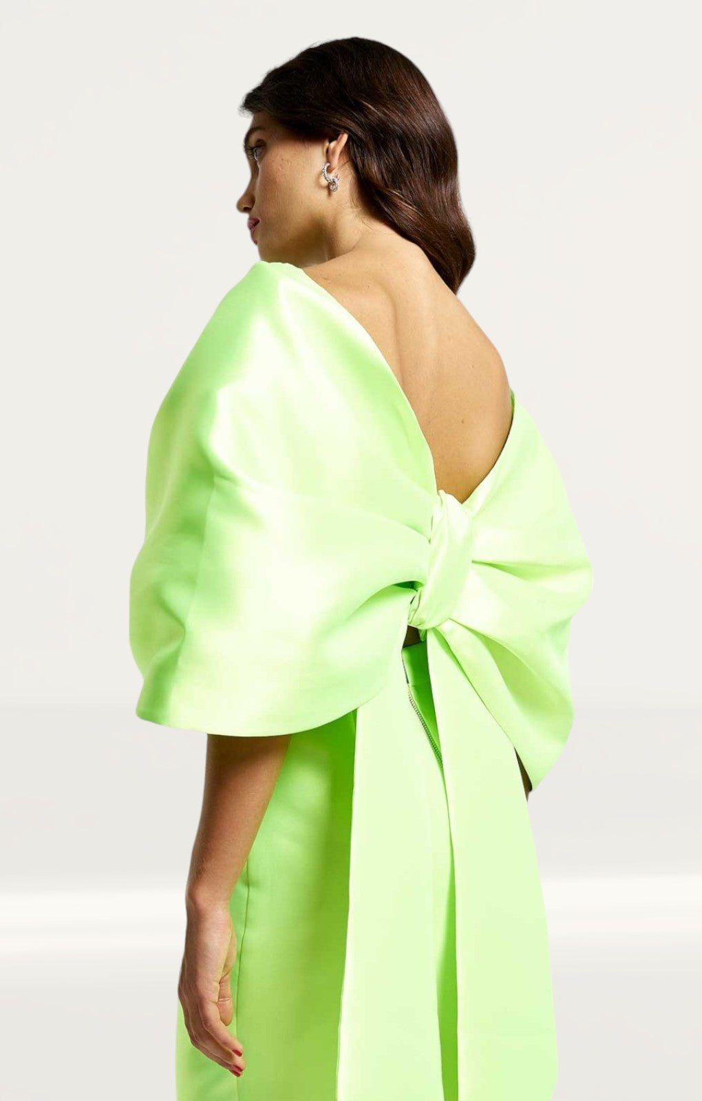River Island Lime Green Satin Cropped Bardot Top & Midi Skirt Co-Ord