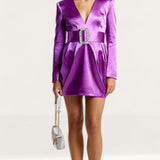 River Island Purple Satin Long Sleeve Bodycon Mini Dress product image