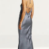 River Island Silver Silk Slip Maxi Dress
