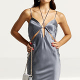 River Island Silver Silk Slip Maxi Dress