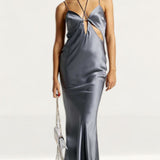 River Island Silver Silk Slip Maxi Dress