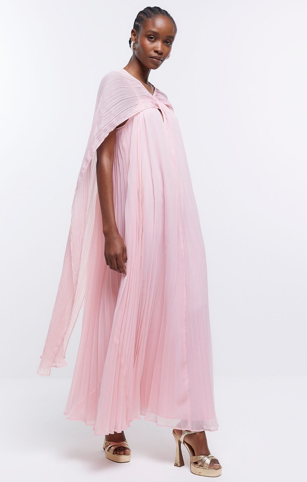 River Island Pink Pleated Cape Maxi Dress product image