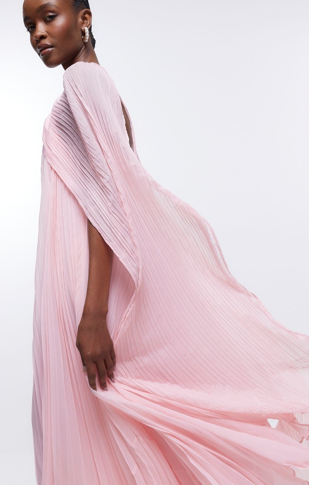 River Island Pink Pleated Cape Maxi Dress product image