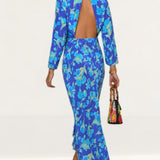 Rixo Blue Rose Floral Midi Dress