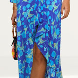 Rixo Blue Rose Floral Midi Dress