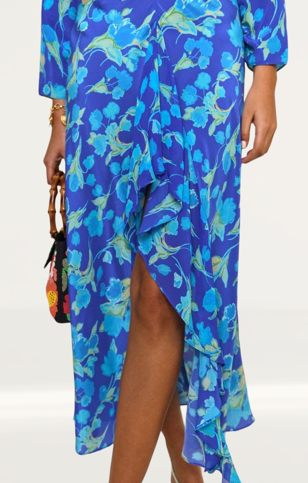 Rixo Blue Rose Floral Midi Dress