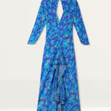 Rixo Blue Rose Floral Midi Dress