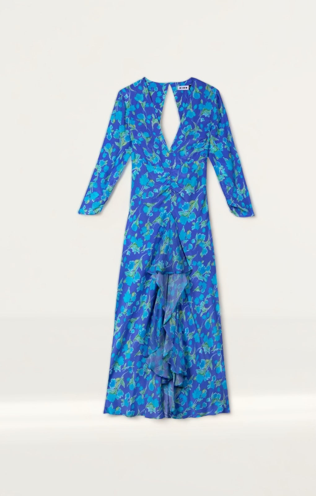 Rixo Blue Rose Floral Midi Dress
