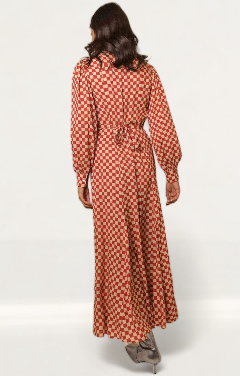 Rent Rixo Chilli Checkerboard Maddison Midi Dress | Hirestreet