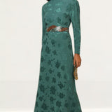 Rixo Ginger Poppy Jacquard Tie Waist Midi Dress