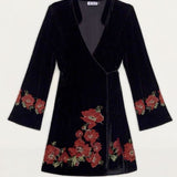 Rixo Iris Black Poppy Mini Dress in Velvet product image