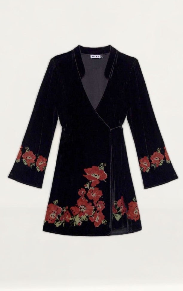 Rixo Iris Black Poppy Mini Dress in Velvet product image