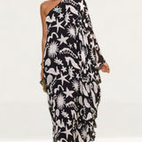 Rixo Liza Oceanic Draped-Sleeve Dress