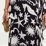 Rixo Liza Oceanic Draped-Sleeve Dress